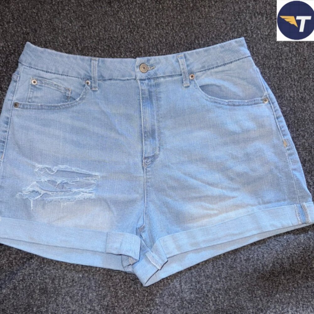 Womens Ripped Jean Shorts Light Blue (Size 17)